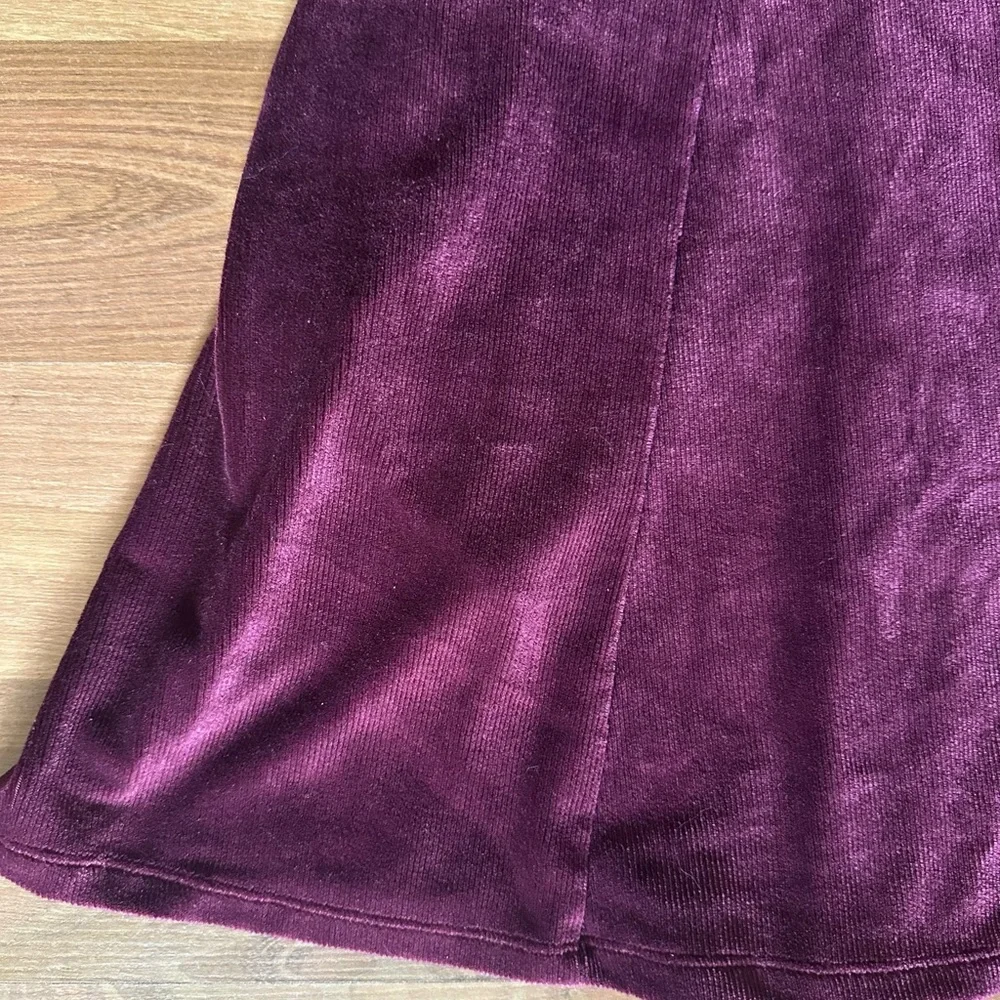 Cosmic Aura Velvet Corduroy Fit-and-Flare Dress in Burgundy - Picture 2 of 10